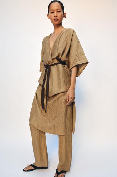 ROBE TUNIQUE MÉTISSE LIN ZW COLLECTION - Camel moyen de Zara - Image 3