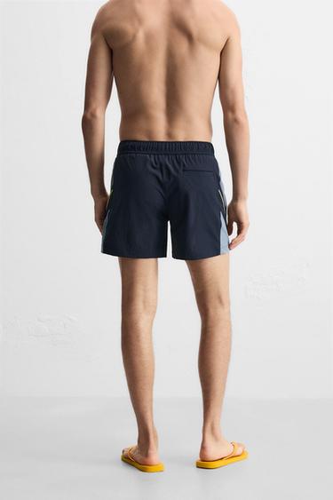 CONTRAST BANDS MID-LENGTH SWIMMING TRUNKS - Navy blue by Zara - Image 3