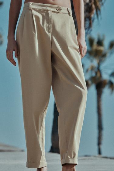 TURN-UP HEM CHINO TROUSERS - Light camel by Zara