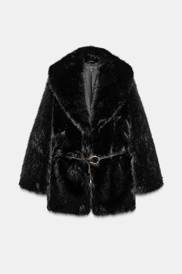 FAUX FUR BELTED COAT - Black by Zara