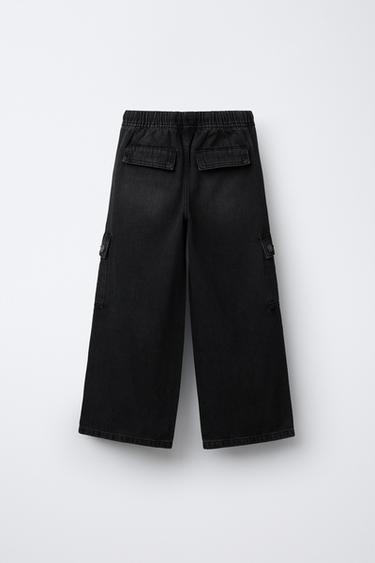 PANTALON DENIM CARGO - Noir de Zara - Image 1