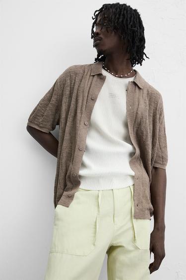 TEXTURED KNIT SHIRT - Brown / Taupe by Zara - Image 5
