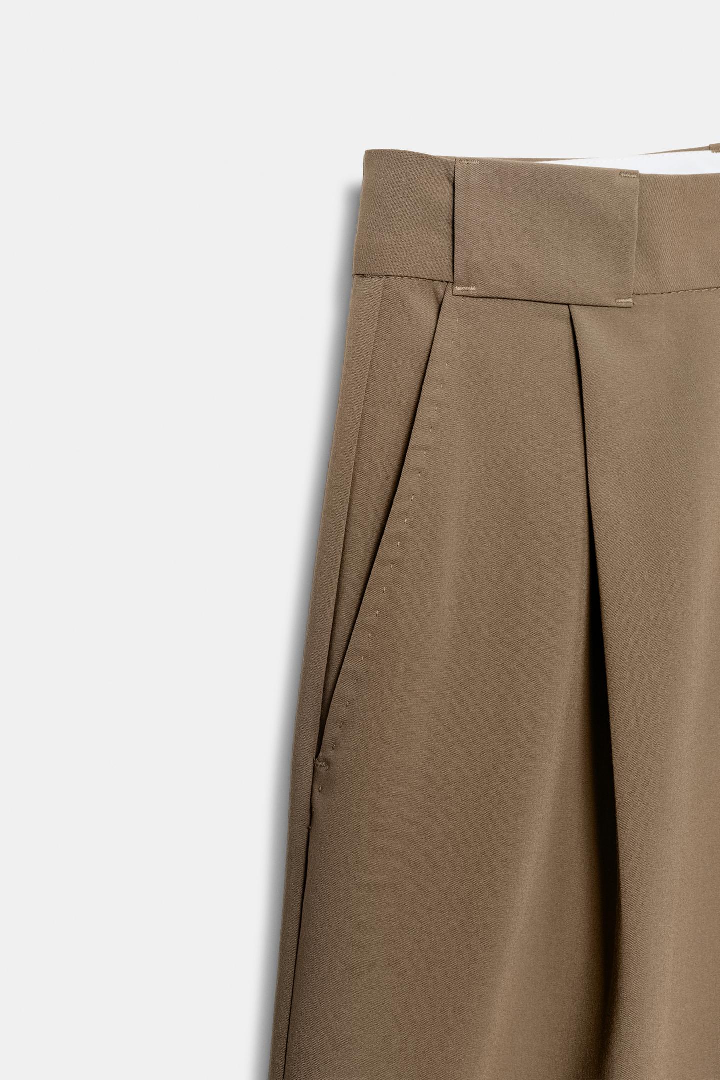Женские брюки Zara Topstitched Pleated, цвет: Бежевый — фото 9
