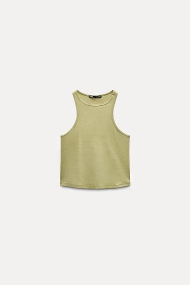 Zara RIBBED TANK TOP - Khaki