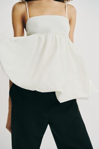 PUFF-SLEEVE STRAPPY TOP - Oyster-white by Zara - Image 2