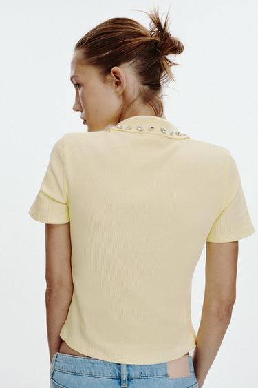 JEWEL COLLAR RIBBED POLO SHIRT - Yellow by Zara - Image 4