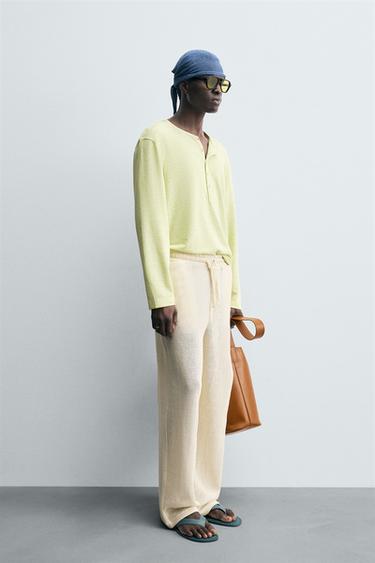 RELAXED FIT OPEN WEAVE TROUSERS - Bone by Zara - Image 3