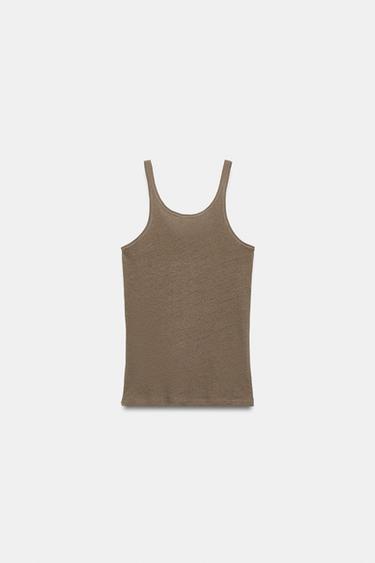 COTTON & LINEN STRAPPY TOP - Light brown by Zara - Image 4