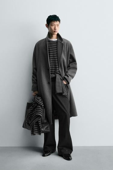 RELAXED FIT TEXTURED COAT - Grey / Natural by Zara