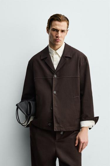 TEXTURED TWILL OVERSHIRT - Maroon by Zara