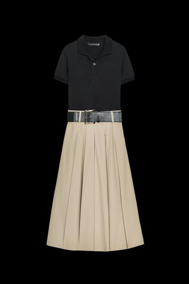 Zara COMBINATION BELTED DRESS - Sand / Black - Image 0