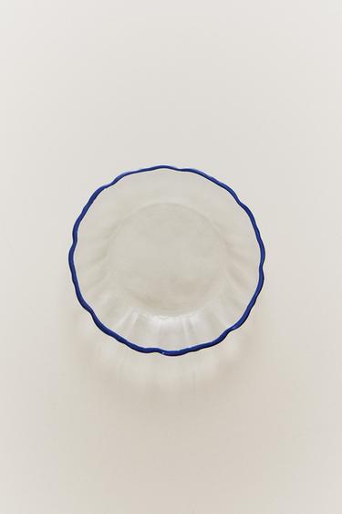 GLASS SIDE PLATE WITH RIM - Blue by Zara