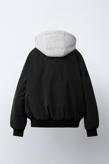 BLOUSON BOMBER GOMMÉ À CAPUCHE EN MOLLETON AMOVIBLE - Noir de Zara - Image 4