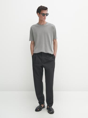 Zara Knit crew neck T-shirt with short sleeves - Mid-gray