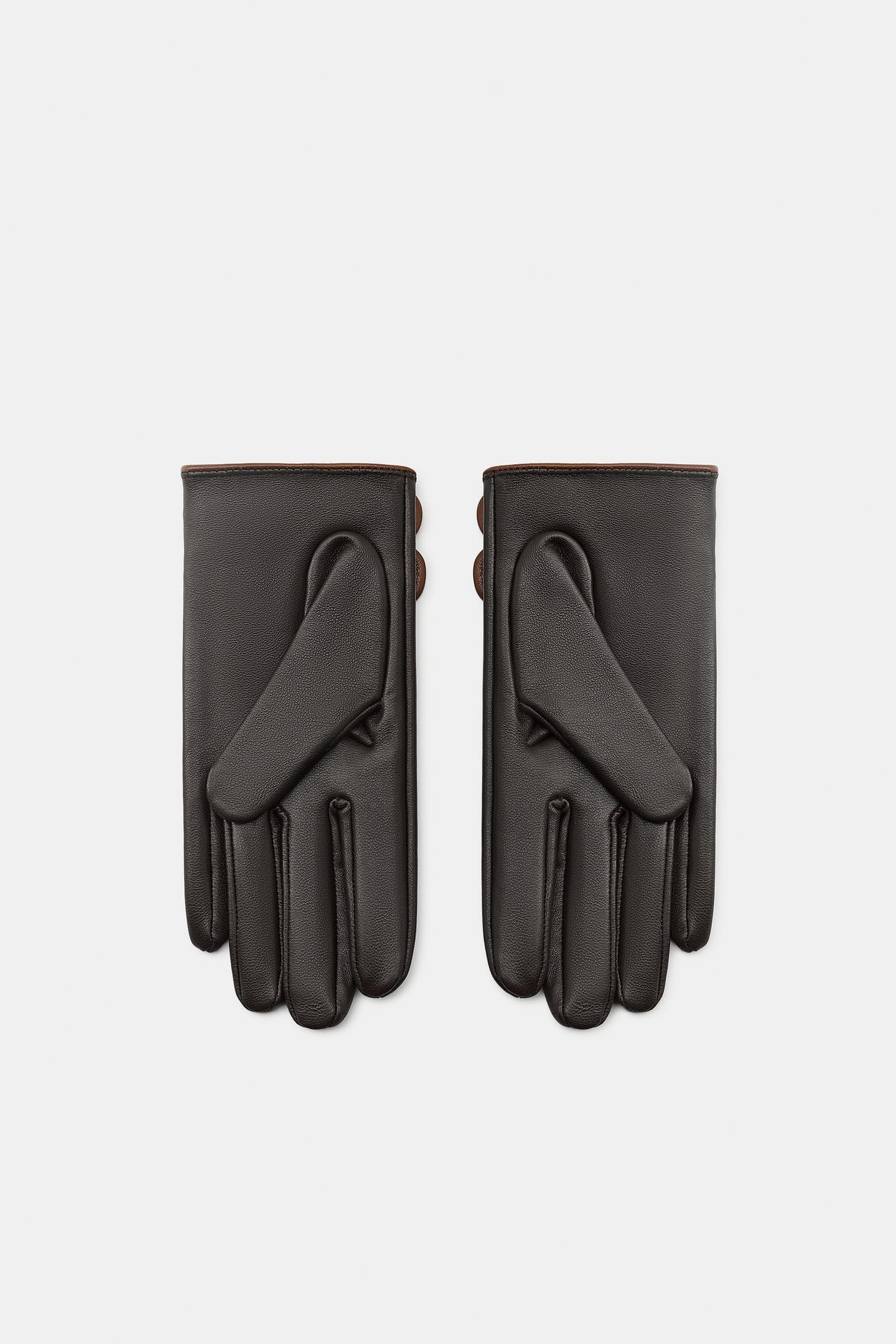 Женские перчатки Zara 100% Leather Double Strap Gloves, цвет: Коричневый — фото 3