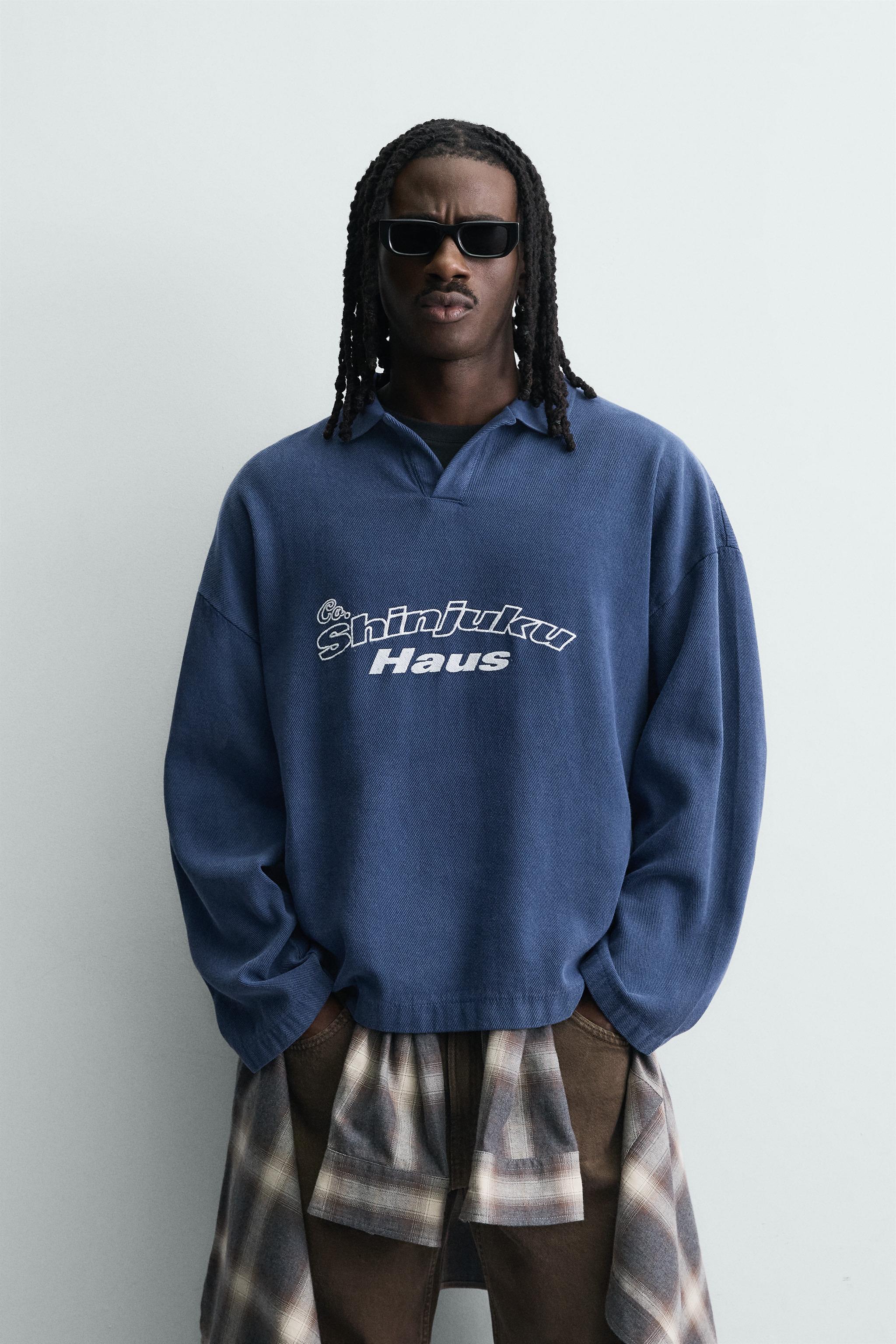 EMBROIDERED TEXTURED POLO SHIRT - Blue / Gray | ZARA United States