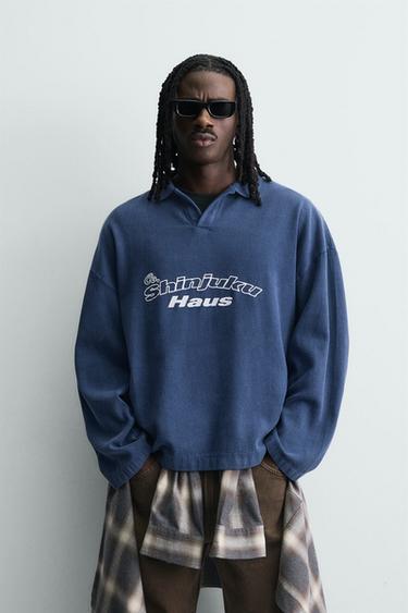 POLO ESTRUCTURA TEXT BRODAT - Blau / gris de Zara