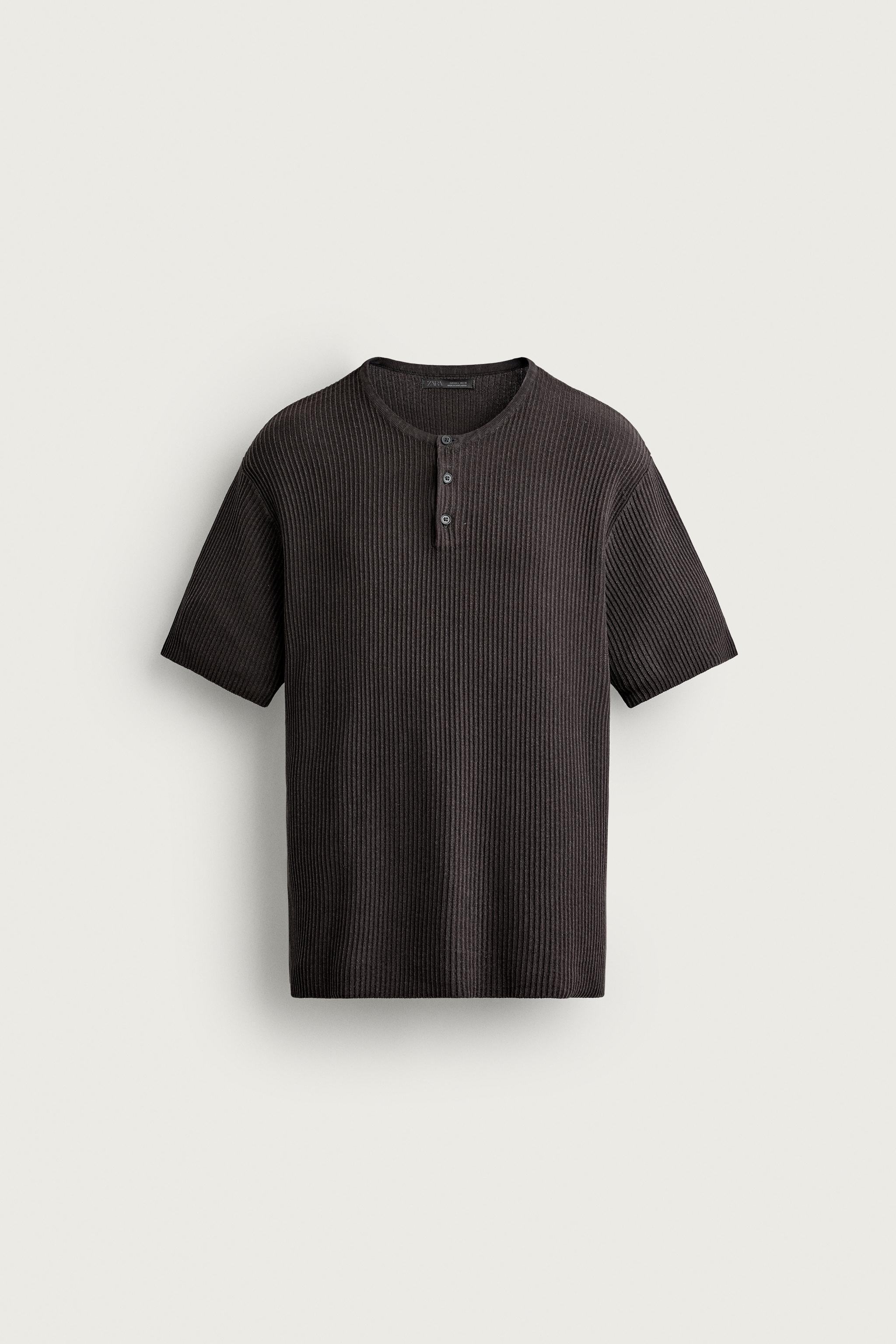 WASHED KNIT HENLEY T-SHIRT — Black