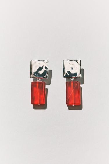 PENDIENTES METÁLICOS RESINA - Plata de Zara