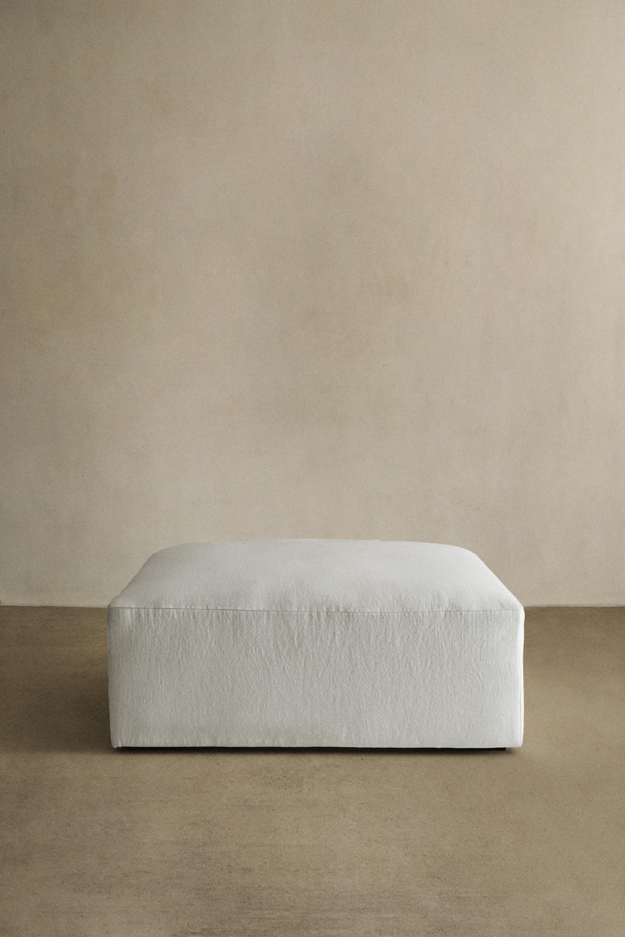 FADED LINEN OTTOMAN — Oyster-white