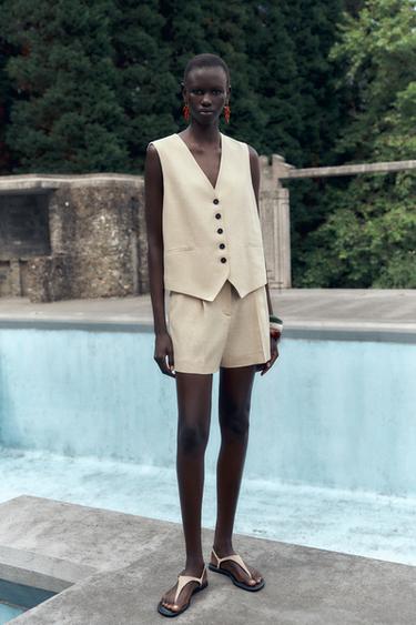 HIGH-WAIST LINEN BLEND BERMUDA SHORTS - Light beige by Zara