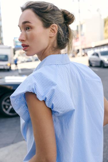 CHEMISE À MANCHES BOUFFANTES - Bleu / Blanc de Zara - Image 2