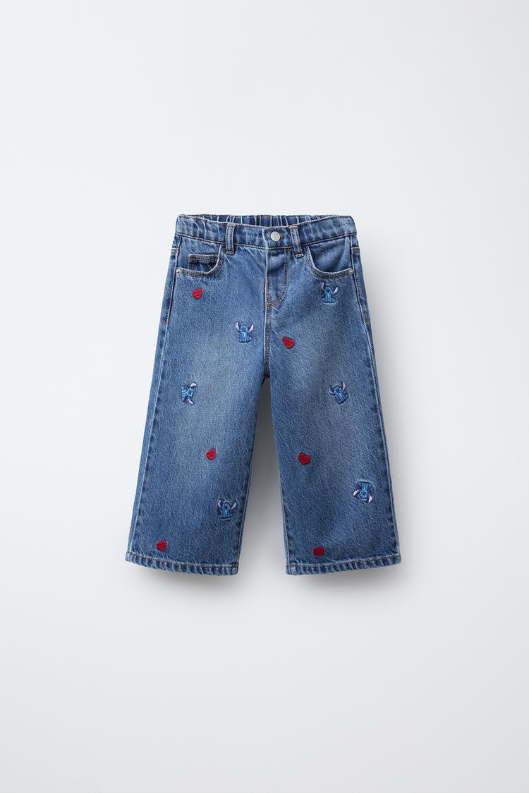 LILO STITCH © DISNEY EMBROIDERED CULOTTES JEANS Blue ZARA