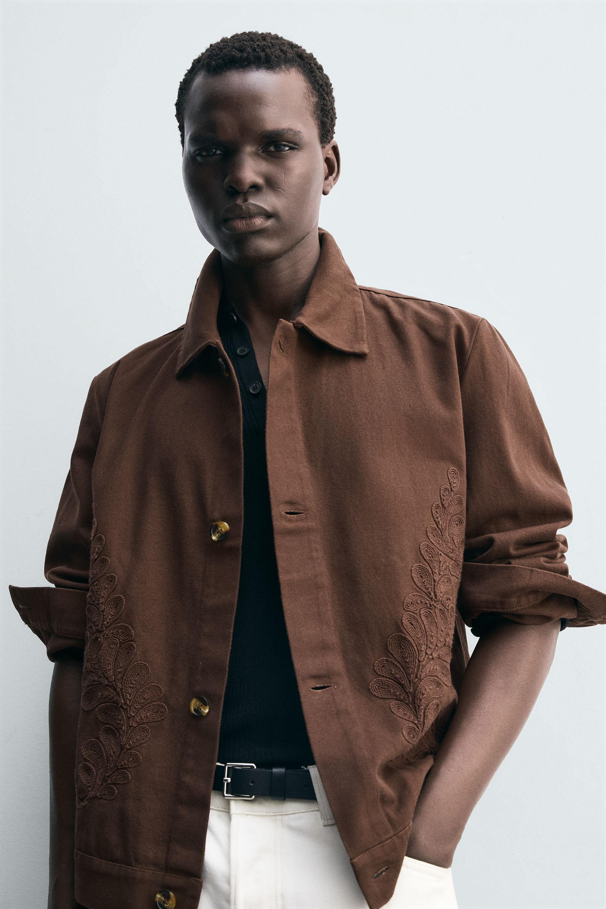 刺繍入りテクスチャーシャツジャケット - マルサラ | ZARA Japan