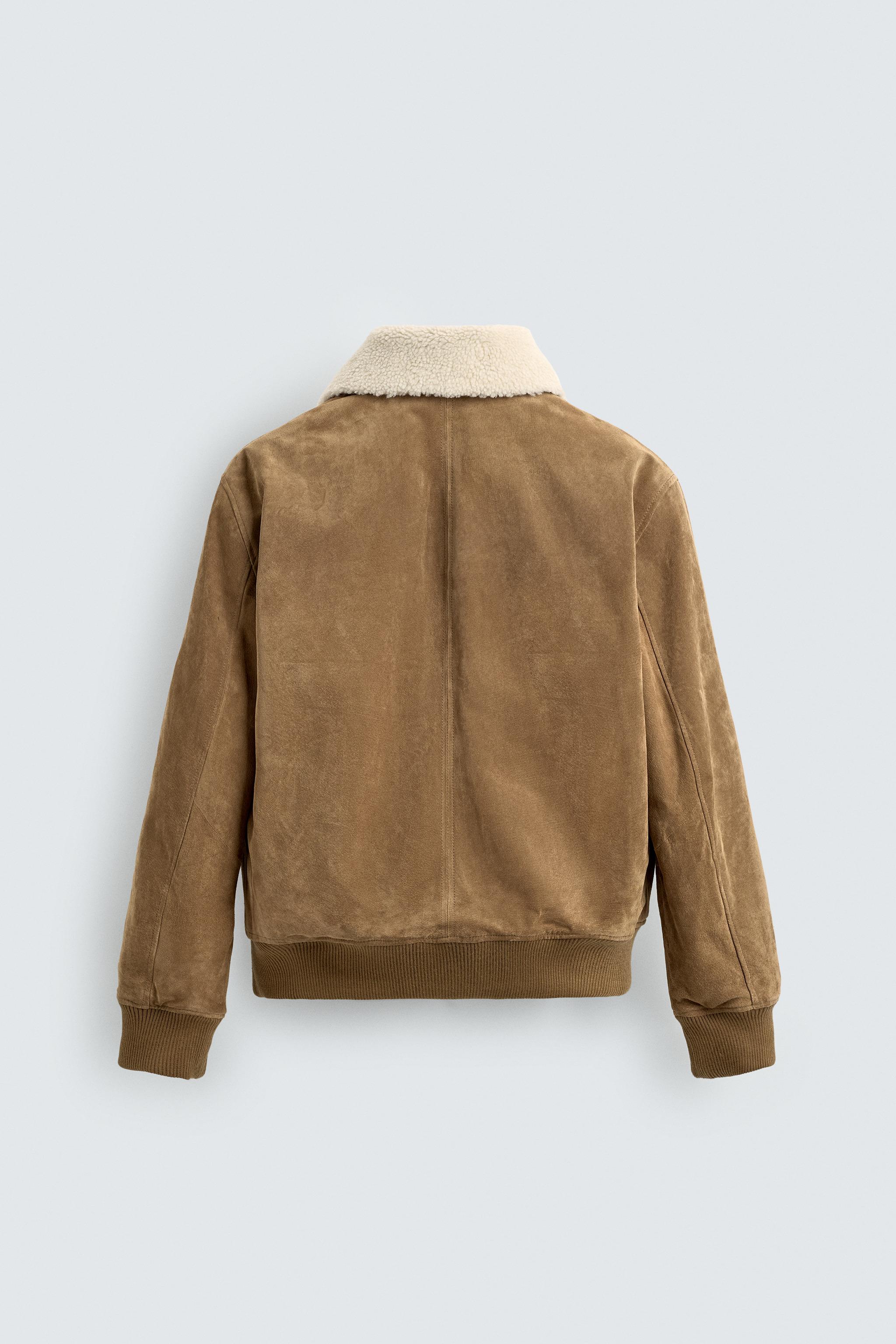 FLEECE TRIM SUEDE LEATHER JACKET