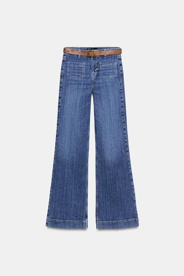 Zara Z1975 FLARE HIGH WAIST JEANS WITH BELT - Blue