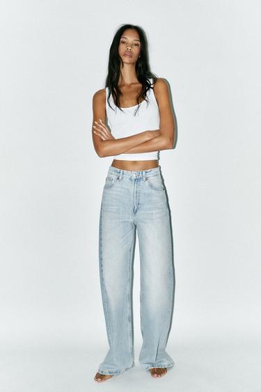 Zara TRF HIGH WAIST EXTRA WIDE LEG JEANS - Light blue