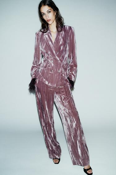 Zara VELVET WIDE LEG PANTS - Mauve