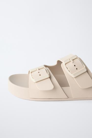 BUCKLED POOL SLIDERS - Ecru White by Zara - Image 5