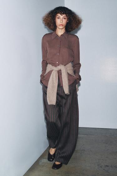 CAMISA SEDA RAYAS ZW COLLECTION LIMITED EDITION - Burdeos de Zara