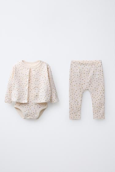 FLORAL PRINT JACKET, BODYSUIT AND LEGGINGS SET - Ecru by Zara