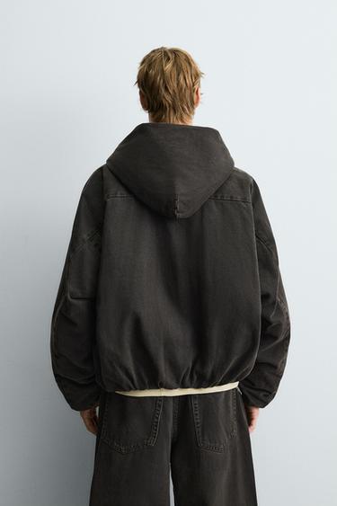 VESTE EN DENIM MATELASSÉ À CAPUCHE - Marron de Zara - Image 2