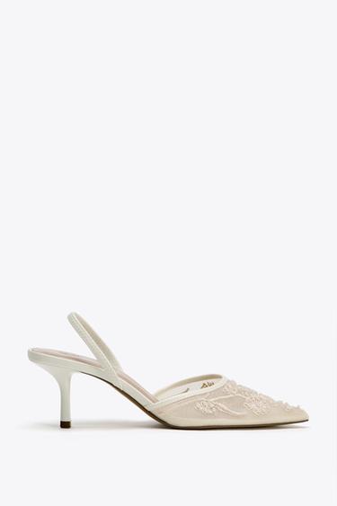 SLINGBACK MIT MESH UND STICKEREIEN - Weiß von Zara