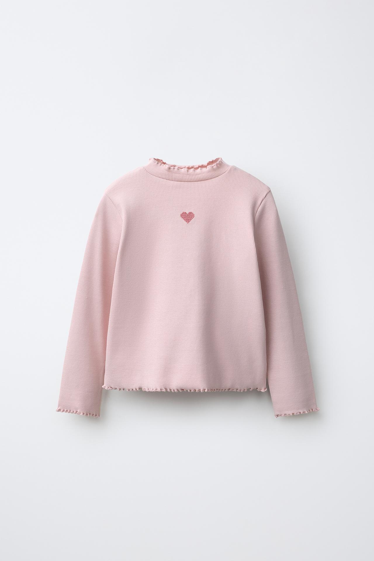 EMBROIDERED RIBBED T-SHIRT — Light pink