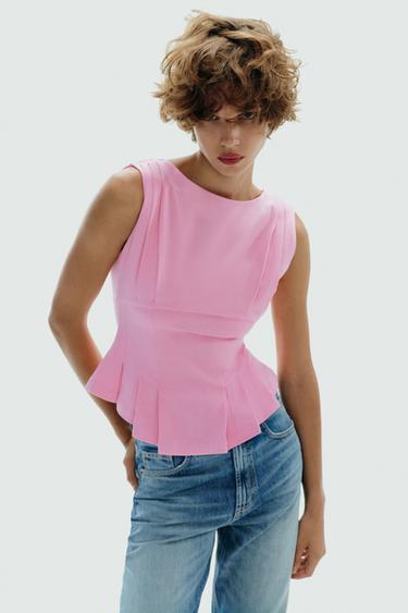 PLEATED ZIP T-SHIRT - Pink by Zara - Image 1