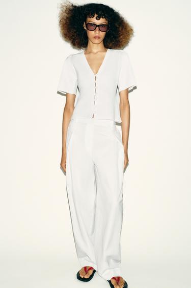POPLIN TROUSERS WITH DARTS - White by Zara