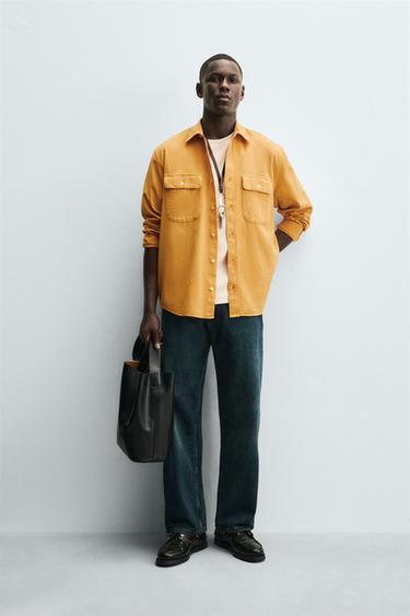 LYOCELL/COTTON SHIRT WITH POCKETS - Bright yellow by Zara - Image 0