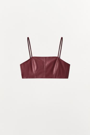 FAUX LEATHER STRAPPY BRALETTE - Burgundy by Zara - Image 4