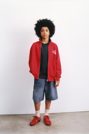 RAISED PRINT ZIP-UP SWEATSHIRT - Red by Zara