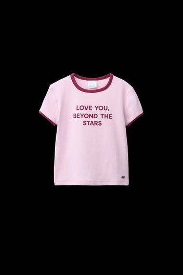 CONTRAST TRIM SLOGAN T-SHIRT - Pink by Zara - Image 0