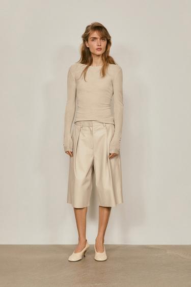 Zara Long nappa leather Bermuda shorts - Limited Edition - Ecru / Khaki - Image 0