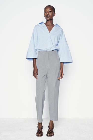 Zara PANTS WITH A HIGH WAIST - Pearl gray - Image 0