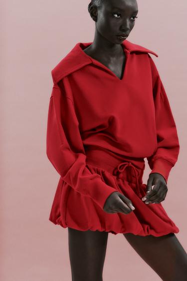 SWEAT COURT À GRAND COL - Rouge soutenu de Zara - Image 0