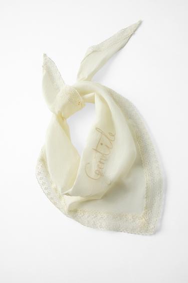 EMBROIDERED LACE BANDANA - Ecru by Zara
