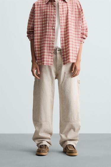 Zara WASHED CARPENTER POCKET PANTS - Stone