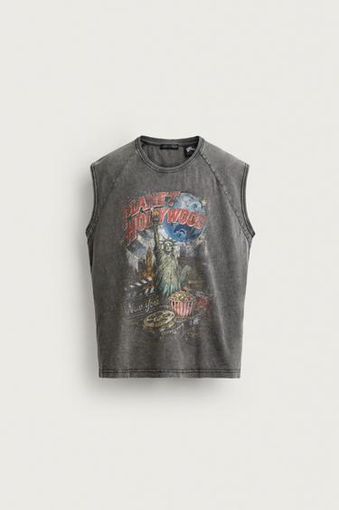 تيشيرت بدون أكمام بطبعة PLANET HOLLYWOOD® - أنثراسيت داكن by Zara